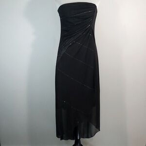 Vintage 90's Y2K Black Silver Glitter Strapless Cocktail Party Dress Size Large